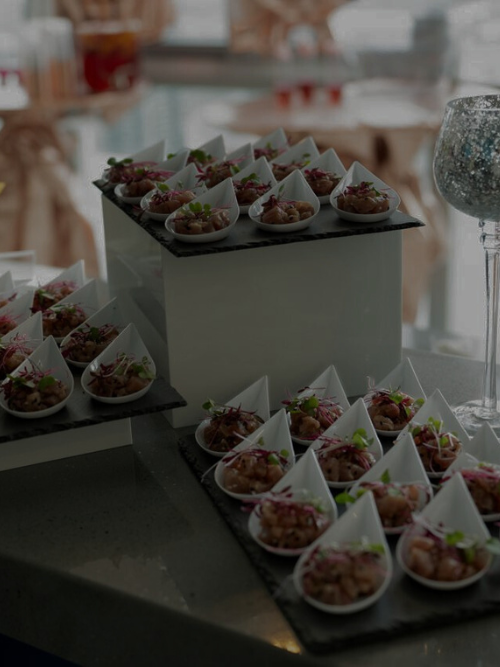 Buffet catering setup with chafing dishes