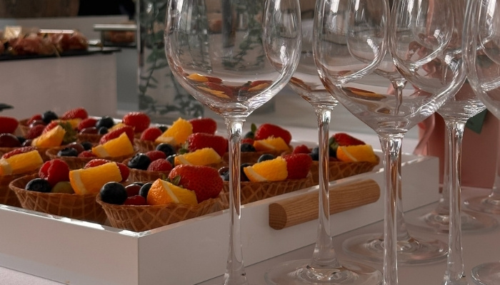 Birthday party catering with cake and appetizers
