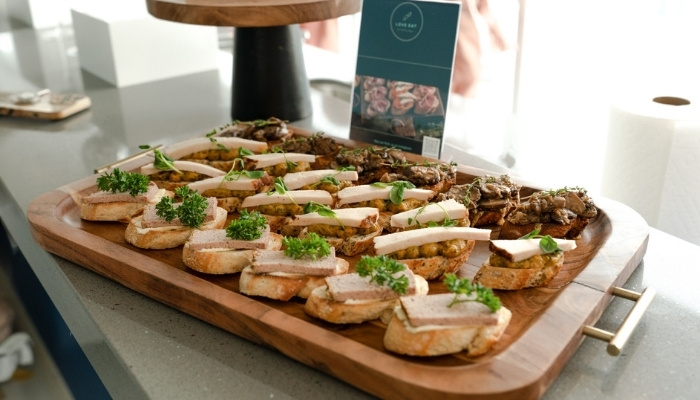 Graduation party buffet with shared dishes