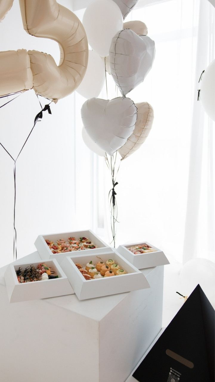 Colorful party canapés arranged on platters