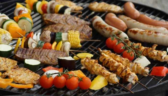 Backyard BBQ catering setup for a family party