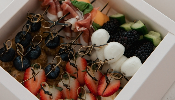 Family-style platters on a party dining table